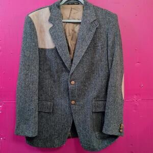 Harris Tweed Rifle Jacket brown wool with leather elbow patches